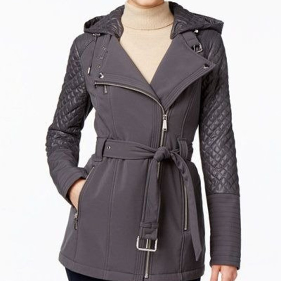 quilted trench jacket with detachable hood